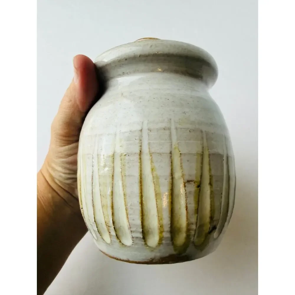 Vintage 1982 Signed Studio Pottery Honey Pot with Lid Jam Jar